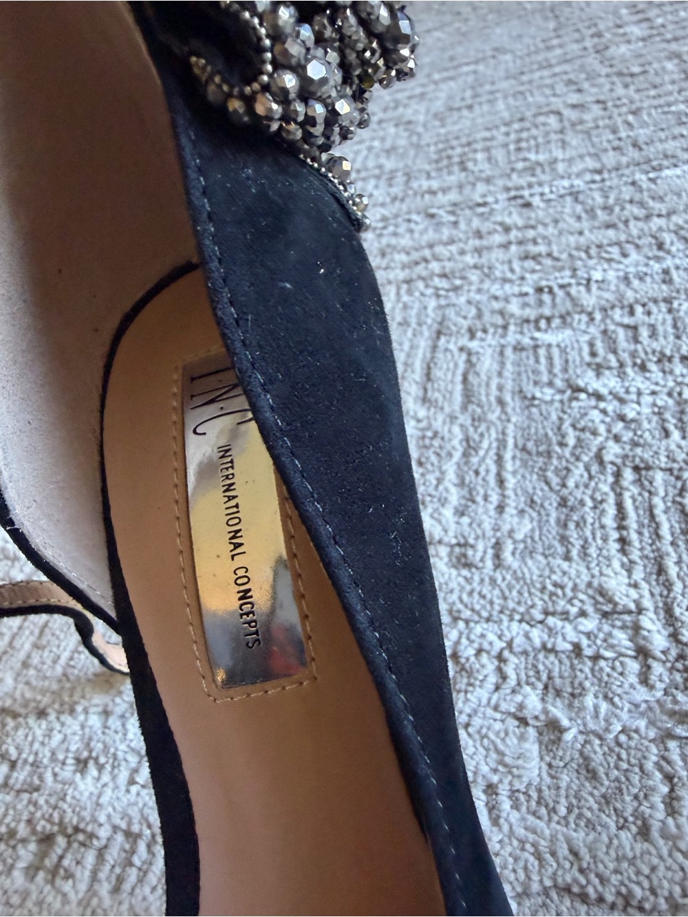 INC International Concepts Black Heels with Crystal Bow Accents - Picture 8 of 8